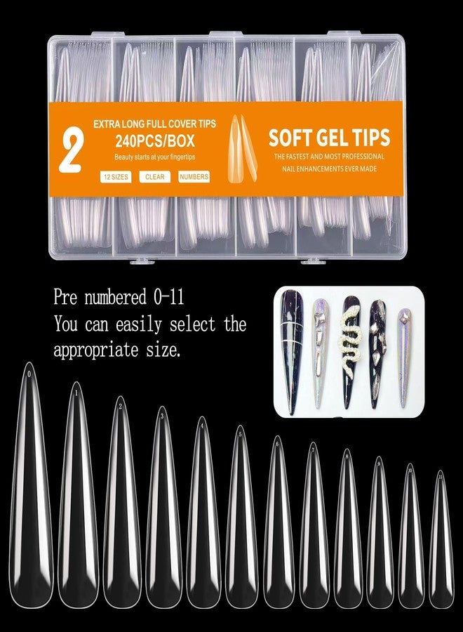Dudjndjd 240PCS Extra Long Stiletto Nail Tips, 3XL Long Nail Tips Press On Nails, Full Cover No C Curve Stiletto Nails Tips Clear Artificial Acrylic Nails Tips for Salons Home DIY 12 Sizes - Image 5